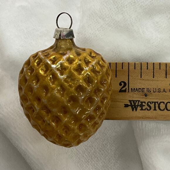 Set of 2 Vintage Mercury Glass Christmas Ornaments Handpainted Gold Red - Picture 5 of 6